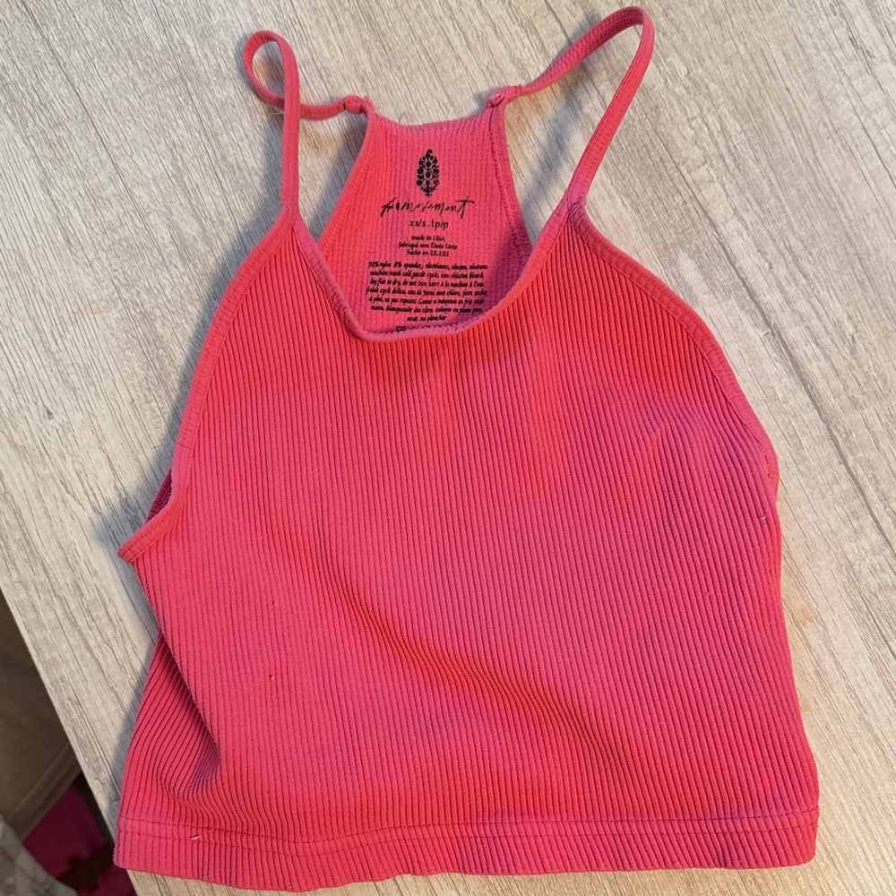 Free People Ribbed Spaghetti-Strap Crop Top in Coral Pink